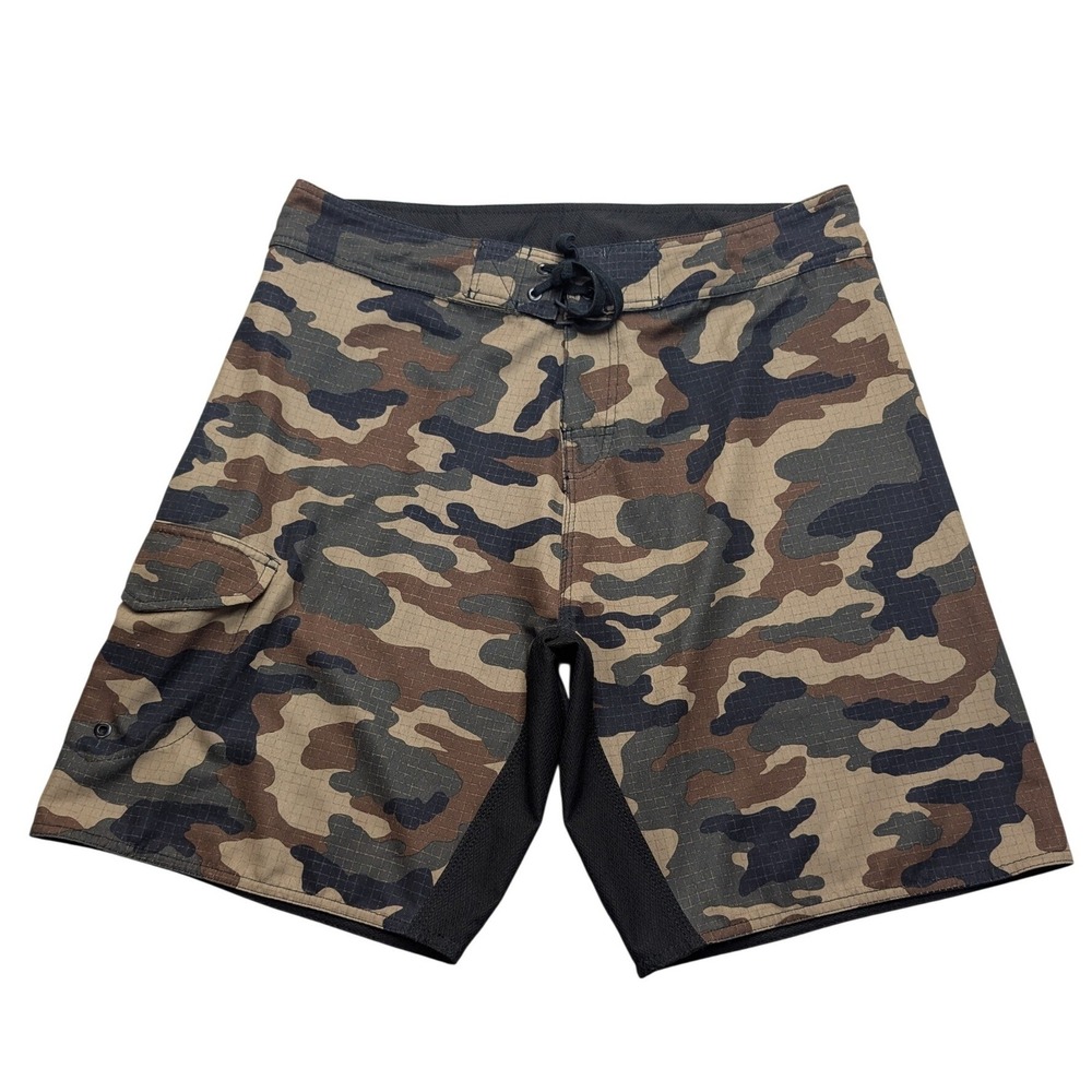 Burnside Board Shorts Mens 36 Camo Green Brown Ripstop Cargo Mesh Gusset